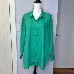 Eileen Fisher Jade Green Women's Linen long sleeve blouse. size XL. NEW!